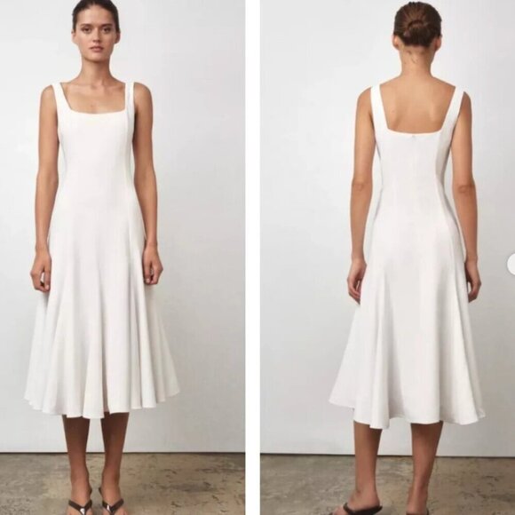 Zara Sleeveless Square Neck Flared Skirt Long Dress NWT White Size Small - Picture 5 of 12